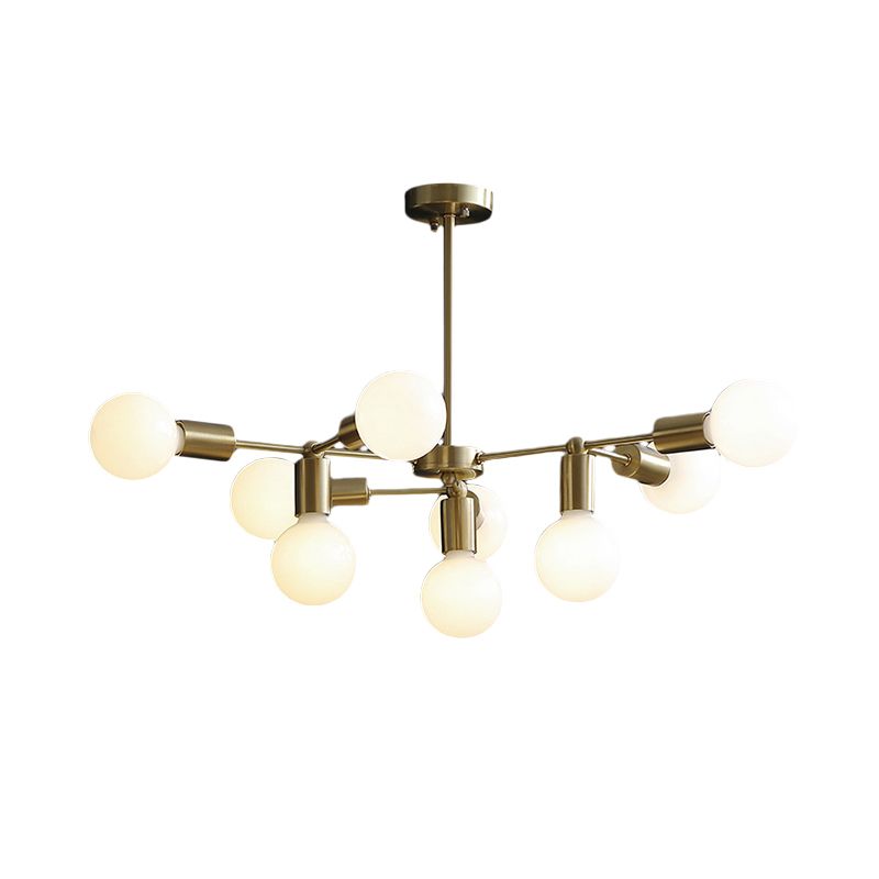 Brass Modo Pendant Chandelier Modern 9 Lights Frosted White Glass Hanging Ceiling Lamp with Branch Design