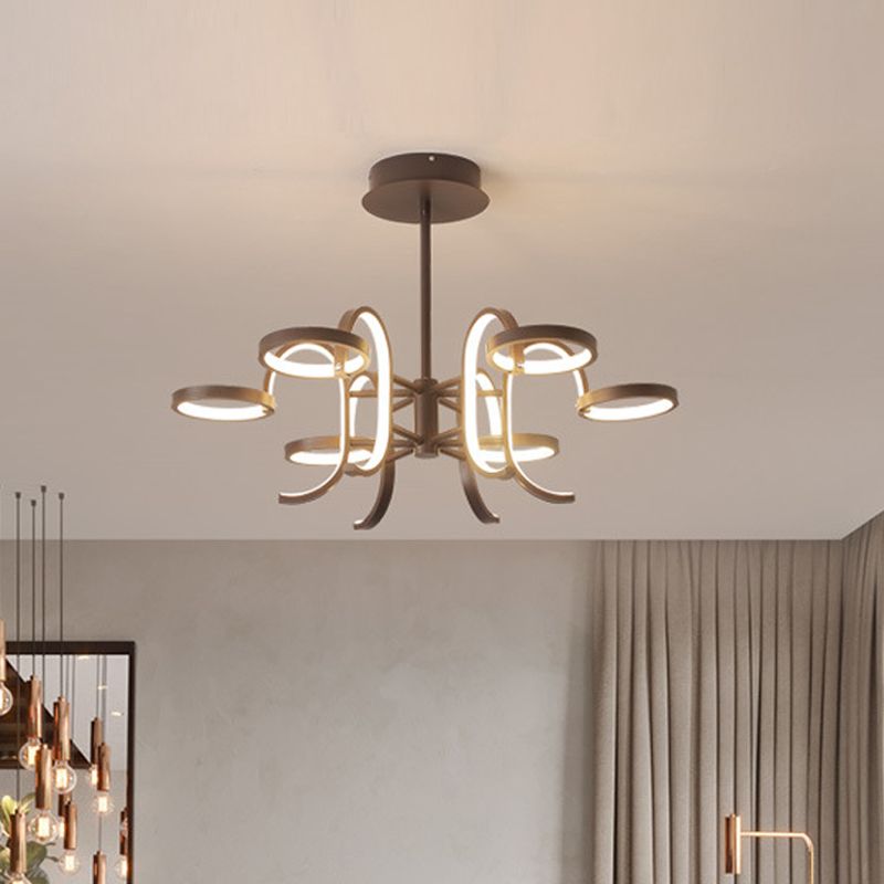 Black Curve Arm Chandelier Lighting Modernism 5/6 Heads Metal Pendant Light in Warm/White Light