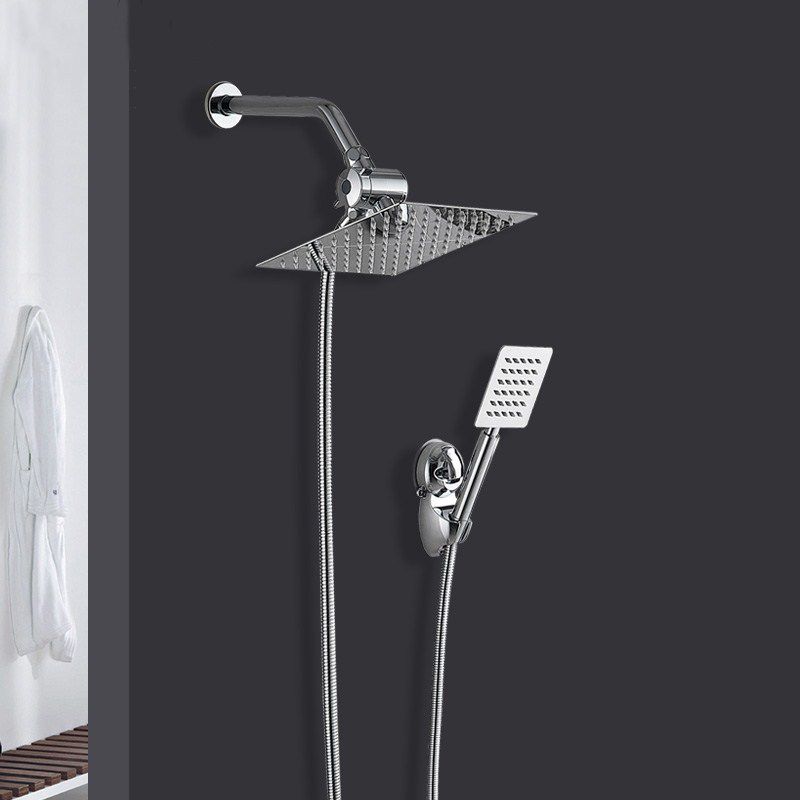 Silver Square Dual Shower Head Modern Water Filtration Wall-Mount Showerhead
