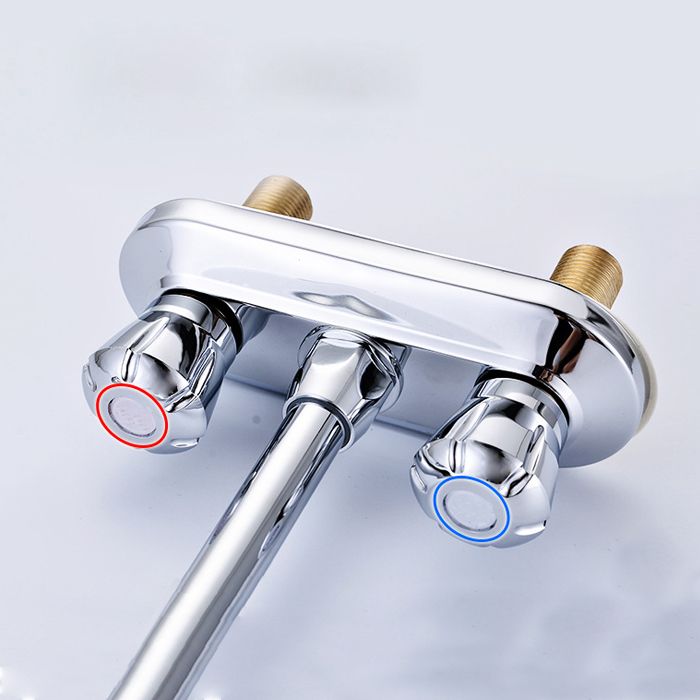 Modern Deck Mounted Double Handles Kitchen Faucet Metal Faucet in Silver