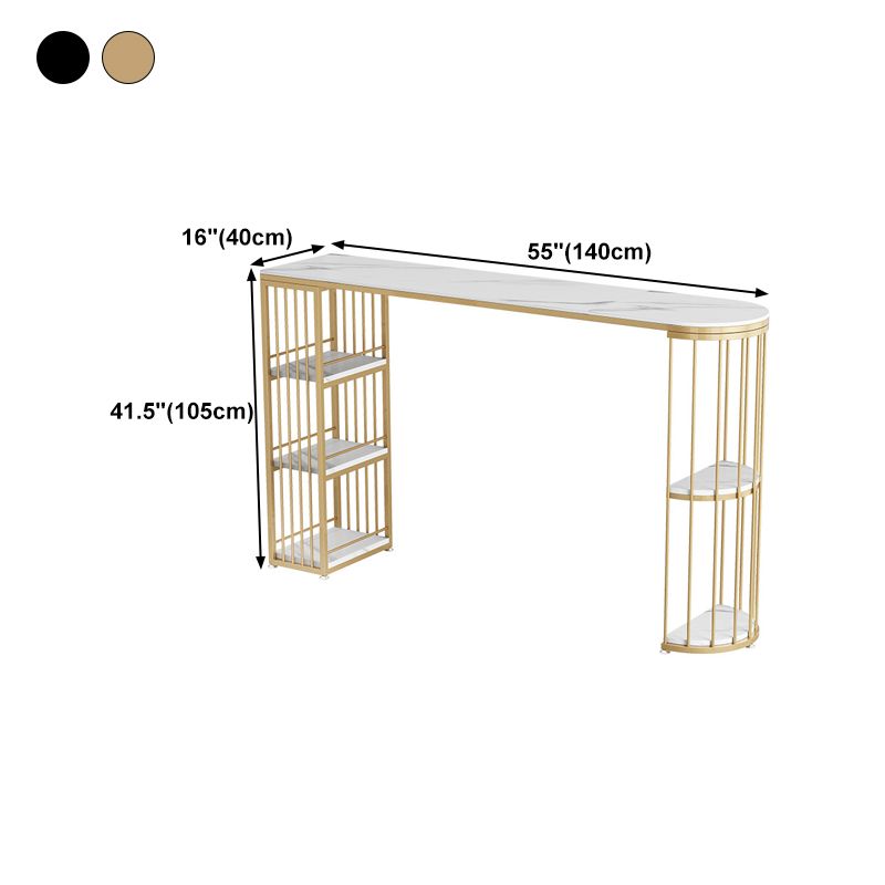 Nordic Style Bar Table Stone Top Metal Base Pub Table with Shelf for Living Room