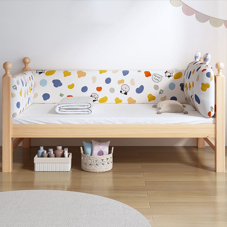 Solid Wood Kids Bed with Detachable Guardrails Modern Natural Bed with Mattress