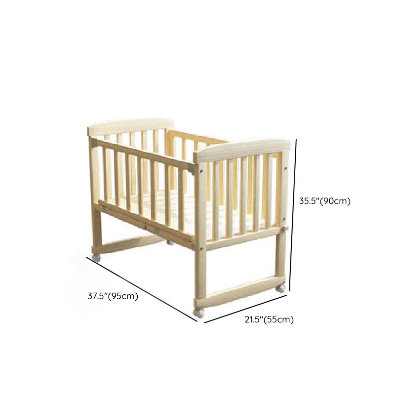 Farmhouse Pine Bed Solid Wood Baby Crib with Guardrails and Casters