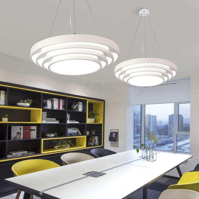 Modern LED Hanging Light Layered Round Chandelier Light with Acrylic Shade for Office