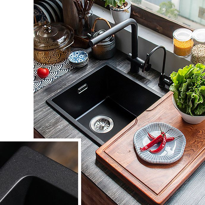 Stone Farmhouse Kitchen Sink Single Bowl Drop-In Sink with Basket Strainer