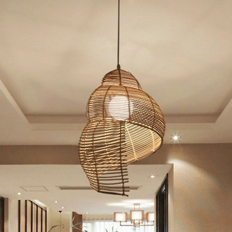 Conch Suspension Lighting Minimalist Rattan 1 Head Restaurant Pendant Ceiling Light