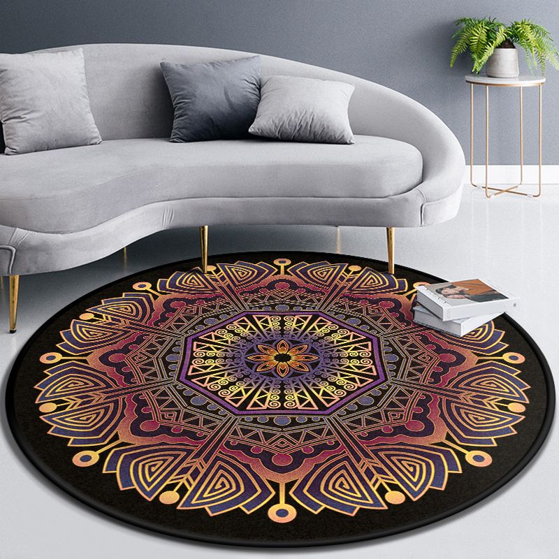 Multicolor Concentric Round Rug Polypropylene Moroccan Rug Non-Slip Washable Pet Friendly Carpet for Living Room