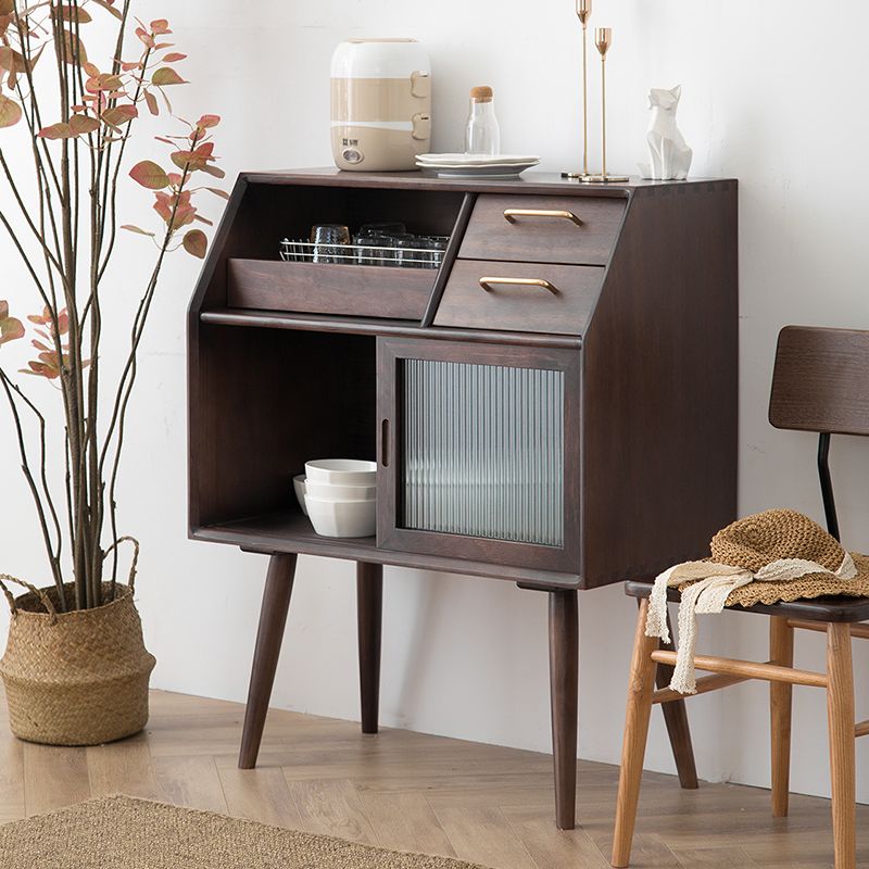 Contemporary Storage Pine Wood Sideboard Cabinet with Glass Doors