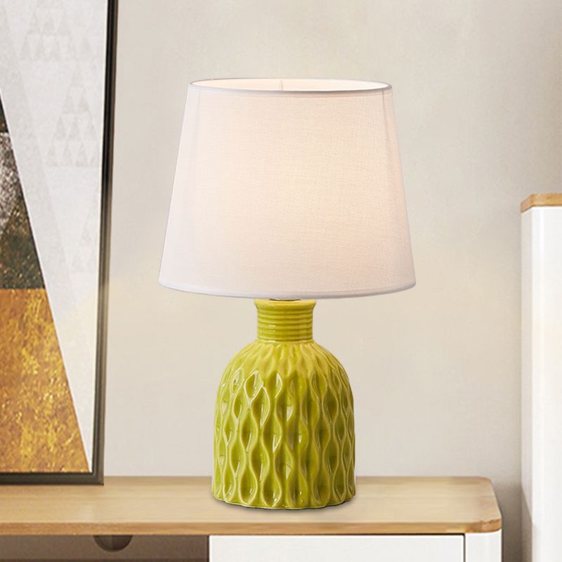 Cone Table Lamp Contemporary Fabric 1 Bulb Pink/Lemon Green/Royal Blue Reading Light with Ceramic Base