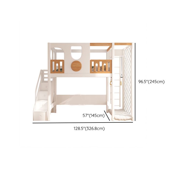 Contemporary White Solid Wood Loft Bed with Built-In Ladder/Stairway