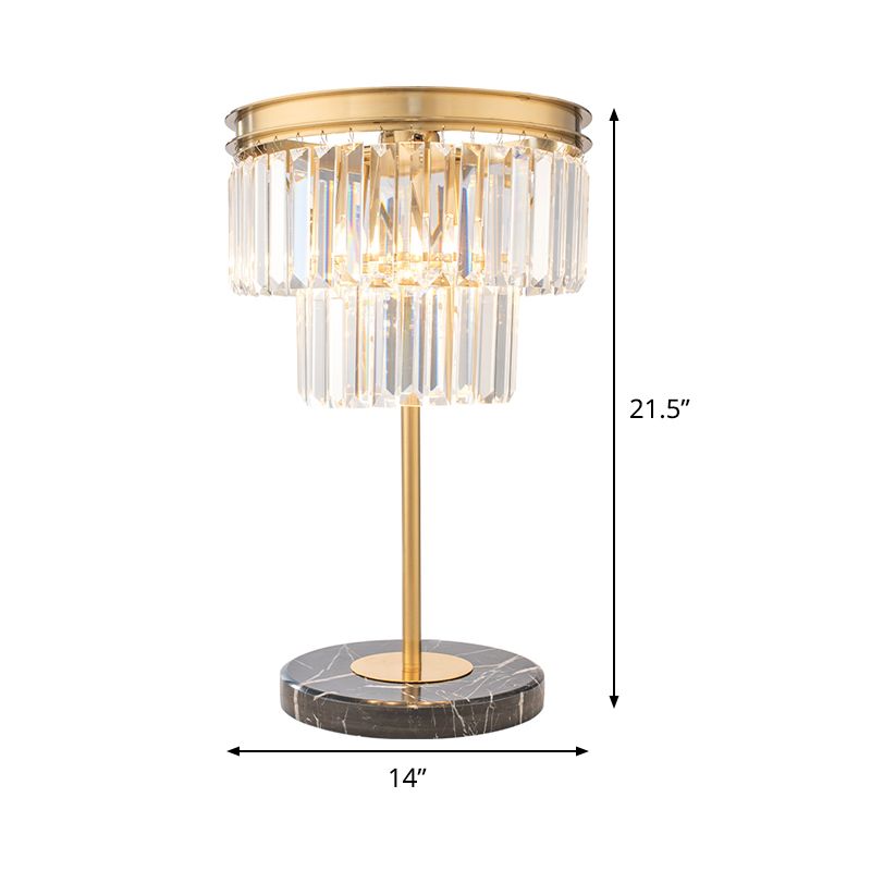 Modern Cylinder Study Lamp Clear Crystal 3 Bulbs Reading Light in Gold with Marble Base