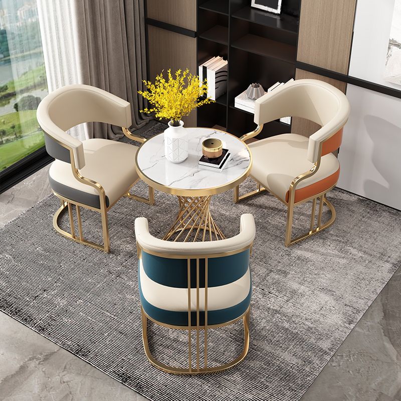 Glam Indoor Gold Base Open Back Upholstered Dining Arm Chair