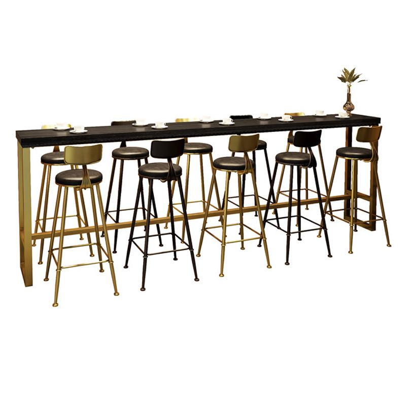 Wood Top Bar Dining Table Traditional Luxury Rectangle Bar Table with Trestle Base in Gold