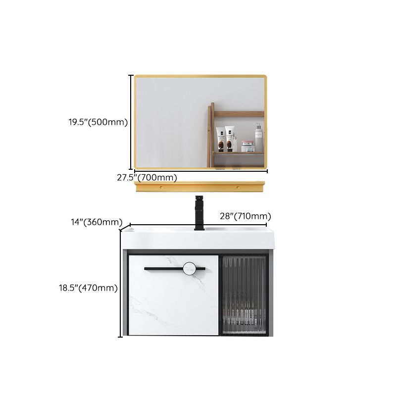 Modern Single Sink Bathroom Vanity White Glass Rectangular Wall Mount Bath Vanity