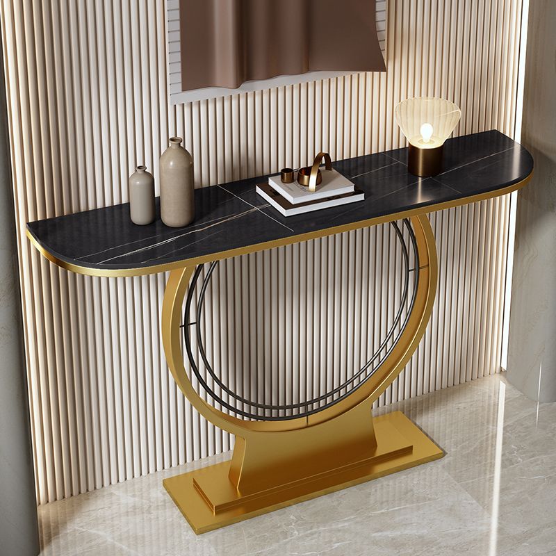 Slate and Metal Glam Abstract Half Moon Console Table for Hall