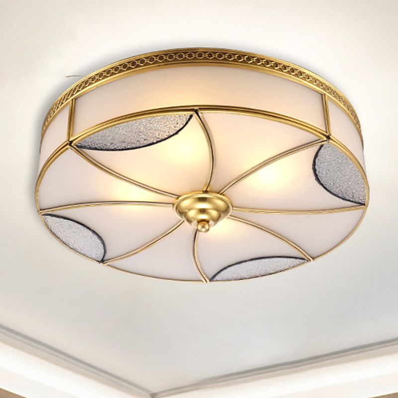 Brass 4 Lights Flushmount Light Vintage Frosted Glass Round Ceiling Flush Mount for Living Room