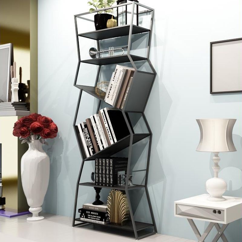 Modern Iron Bookcase Geometric Bookshelf for Living Room 71" H X 10" W