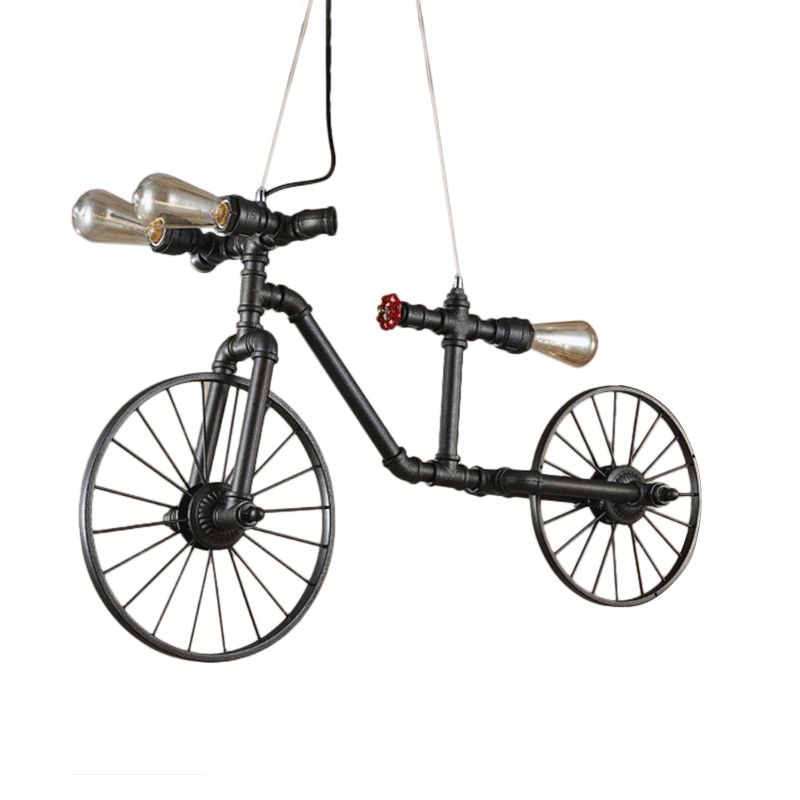 Bronze Bicycle Shaped Pendant Lighting Antique Style Metal 3 Lights Indoor Ceiling Light with Pipe Design