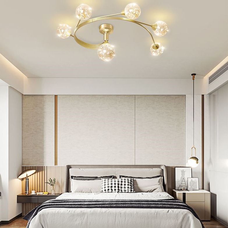 Metal Sputnik LED Semi Flush Mount in Modern Concise Style Indoor Ceiling Light with Globe Glass Shade