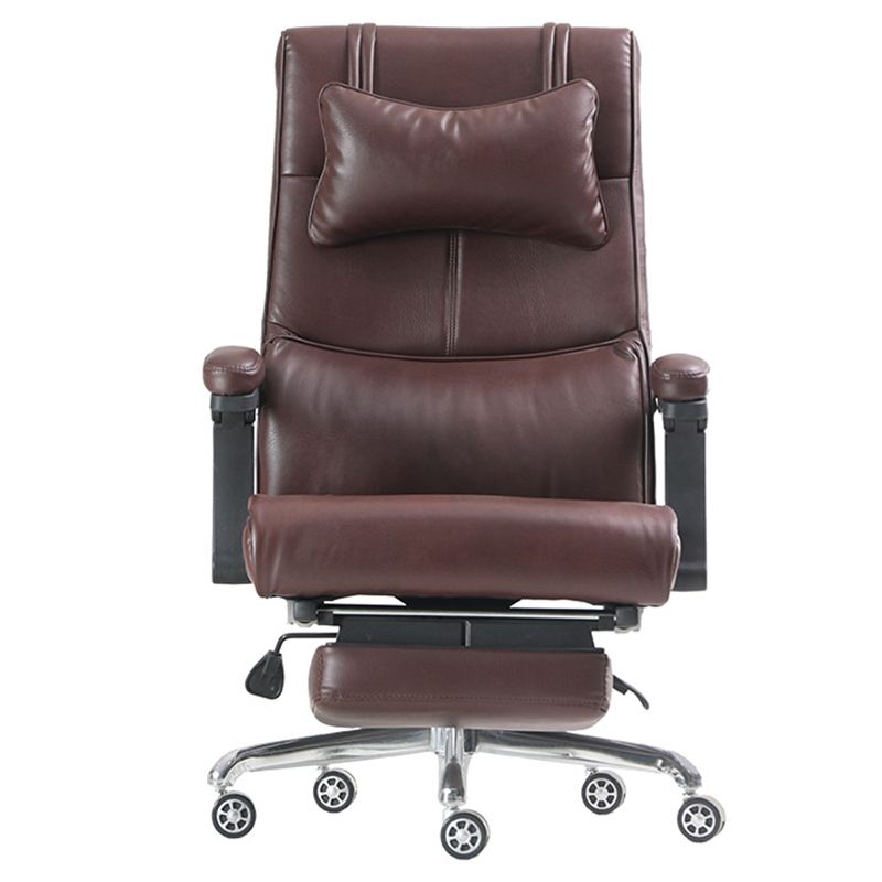 Contemporary Arm Chair Pillow Included Adjustable Seat Height Brown Leather Office Chair