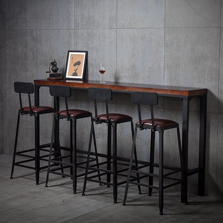 Solid Wood Bar Dining Table Industrial Bar Table with Trestle Base in Black