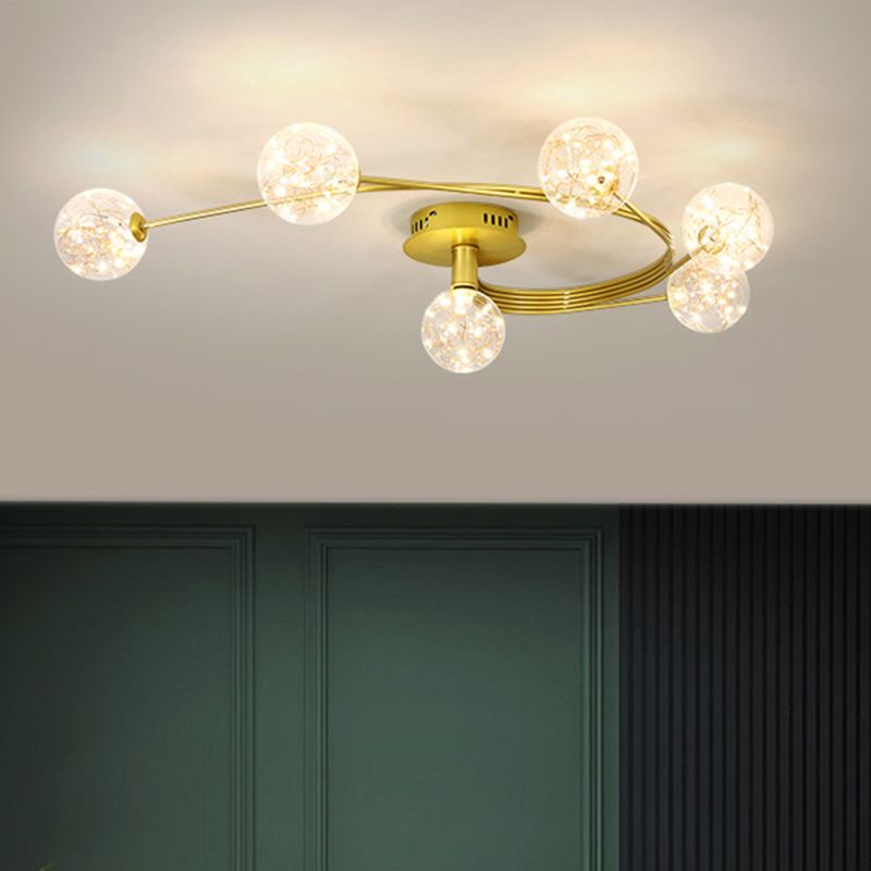 Modern Clear Glass Flush Light Fixtures Spherical Flush Mount for Bedroom