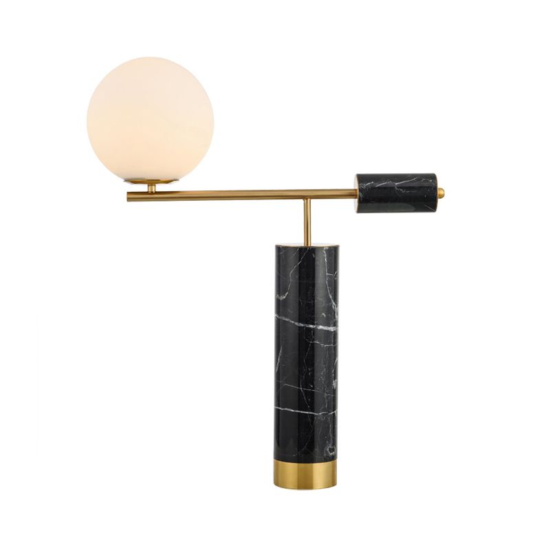 Mini Globe Opaline Glass Table Lamp Designer 1-Light Black Nightstand Light with Marble Column