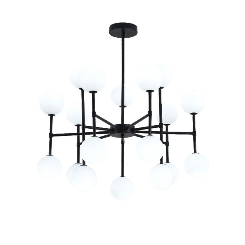 Modern Simple Black Finish Chandelier with Orb Shade 18/24 Lights Metal Pendant Light