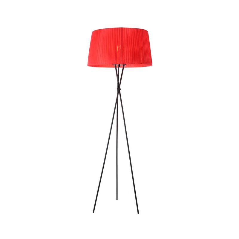 Drum Shade Fabric Floor Standing Light Modern Style 1 Bulb Pink/Black/Red Tripod Floor Lamp