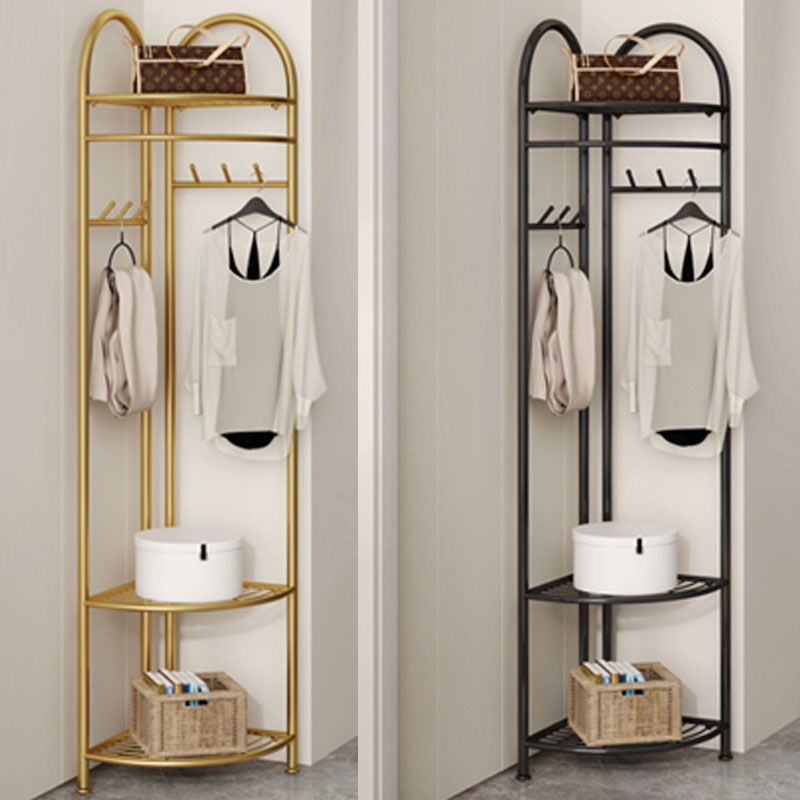 Contemporary Entryway Kit Metal Black and Gold Free Standing Shelving Included Hall Stand