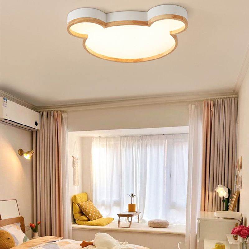 Single Modern Beige Flush Mount Lighting Wooden Ceiling Light for Bedroom