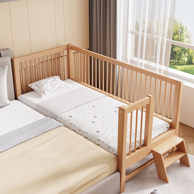 Scandinavian Nursery Crib in Natural Solid Wood with 15.7" H Guardrail