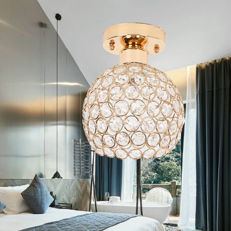 Houehold Crystal Ceiling Light Simple Flush Mount Light Fixture for Bedroom