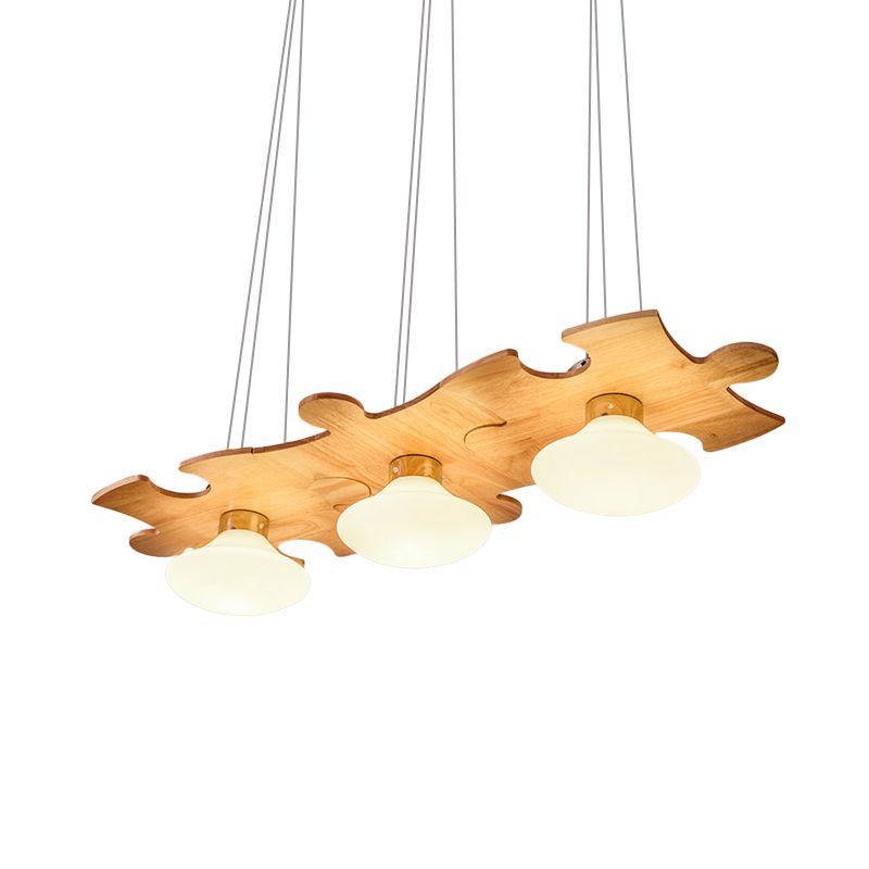 Cream Glassfish Multi Light Multi Light Modernista Lampada a sospensione a 3 luci con raggio di legno puzzle puzzle