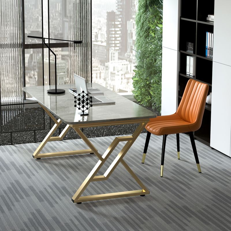 Modern Office Desk Rectangular Gold Metal Legs Writing Desk for Home and Office