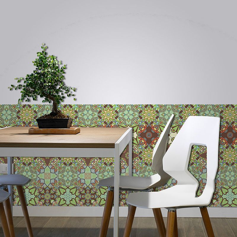 Green Floral Tiles Wallpaper Border Self-Adhesive Wall Decor for Living Room, 10.8-sq ft