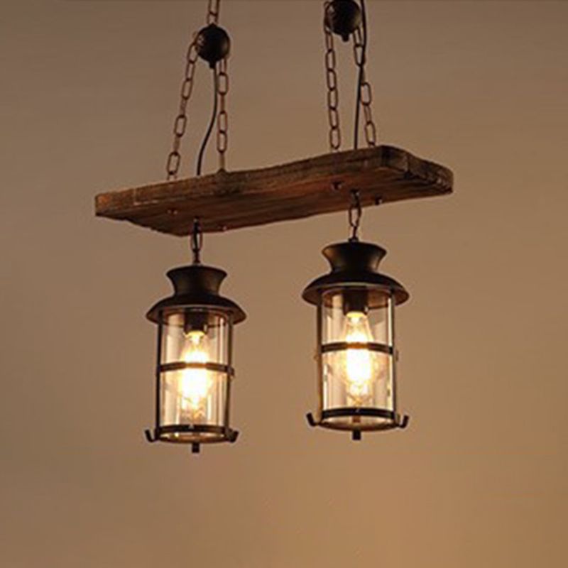 Cylindrical Pendant Industrial Wood Ceiling Pendant with Hanging Chain for Bar