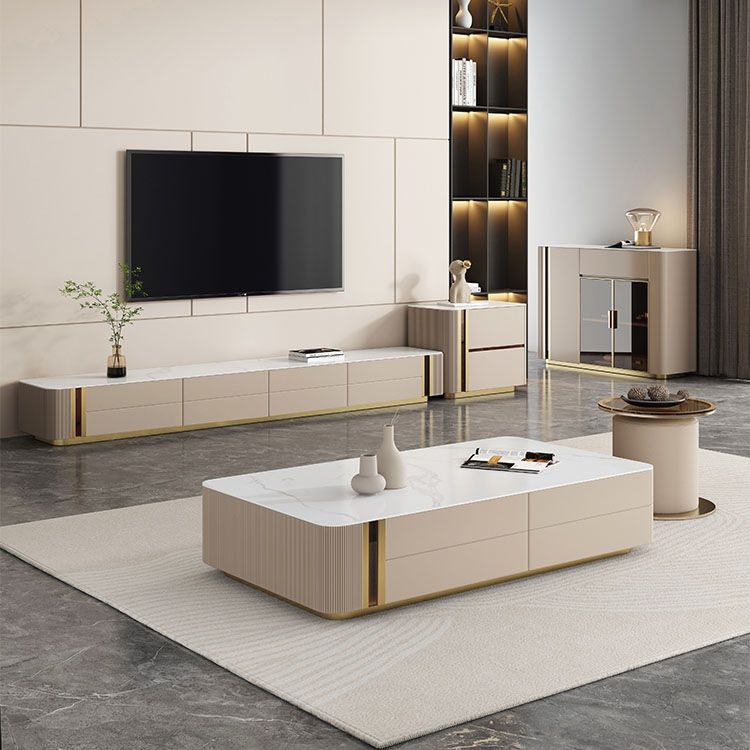 Contemporary Media Console Stone TV Media Stand with 4 Drawers