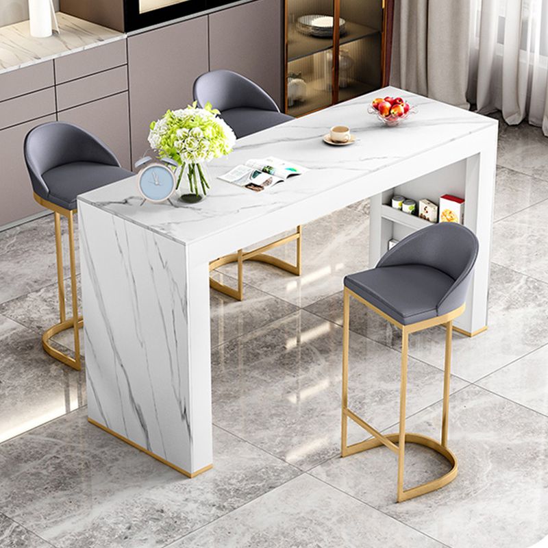 White Rectangle Bar Dining Table Contemporary Bar Table with Sled Base