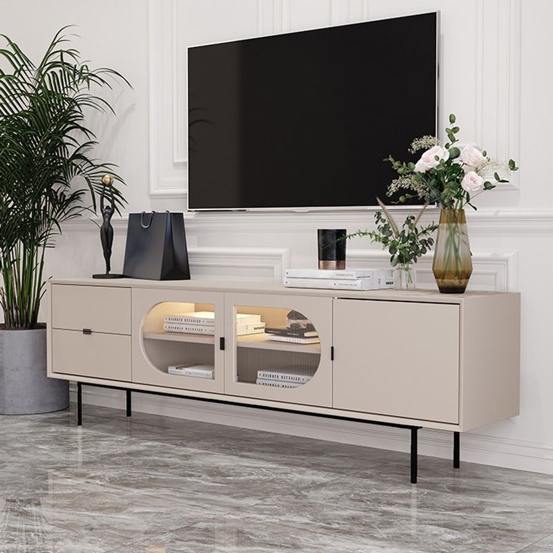 Modern Pine TV Stand Console Enclosed Storage TV Media Stand for Living Room