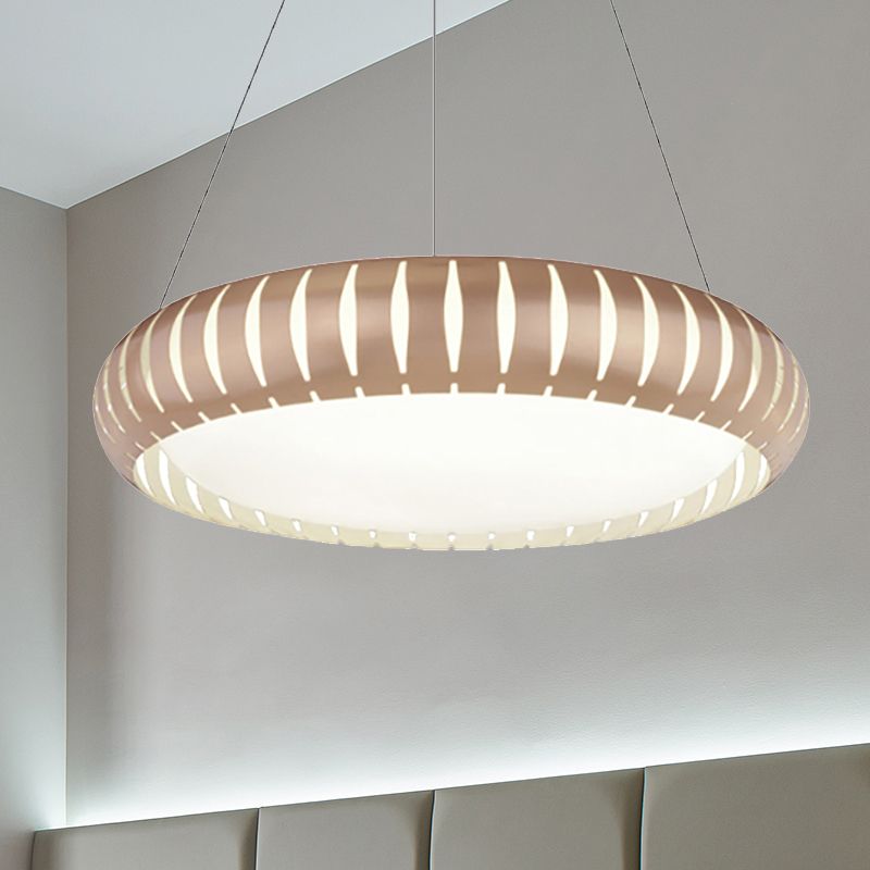 Modern Round Ceiling Pendant Light Metal LED Gold/Black/White Hanging Lamp in Warm/White/Natural Light, 18"/22" Wide