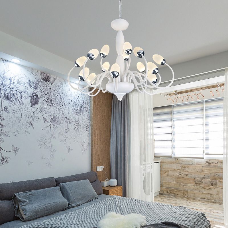 Bud Bedroom Up Chandelier Acrylic 15/22-Light Contemporary Hanging Ceiling Pendant in White