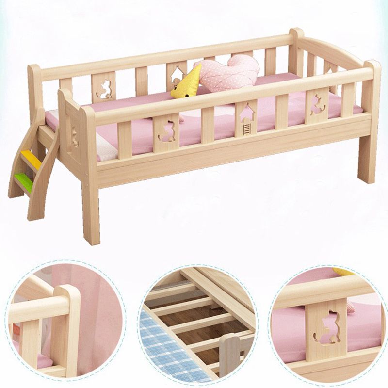 Solid Color Modern Baby Crib Solid Wood Arched Crib with Guardrail