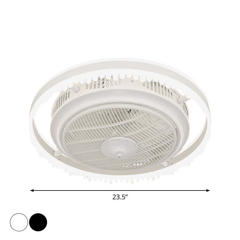 3-Blade Modern Circle Hanging Fan Light Acrylic 23.5" Wide LED Bedroom Semi Mount Lighting