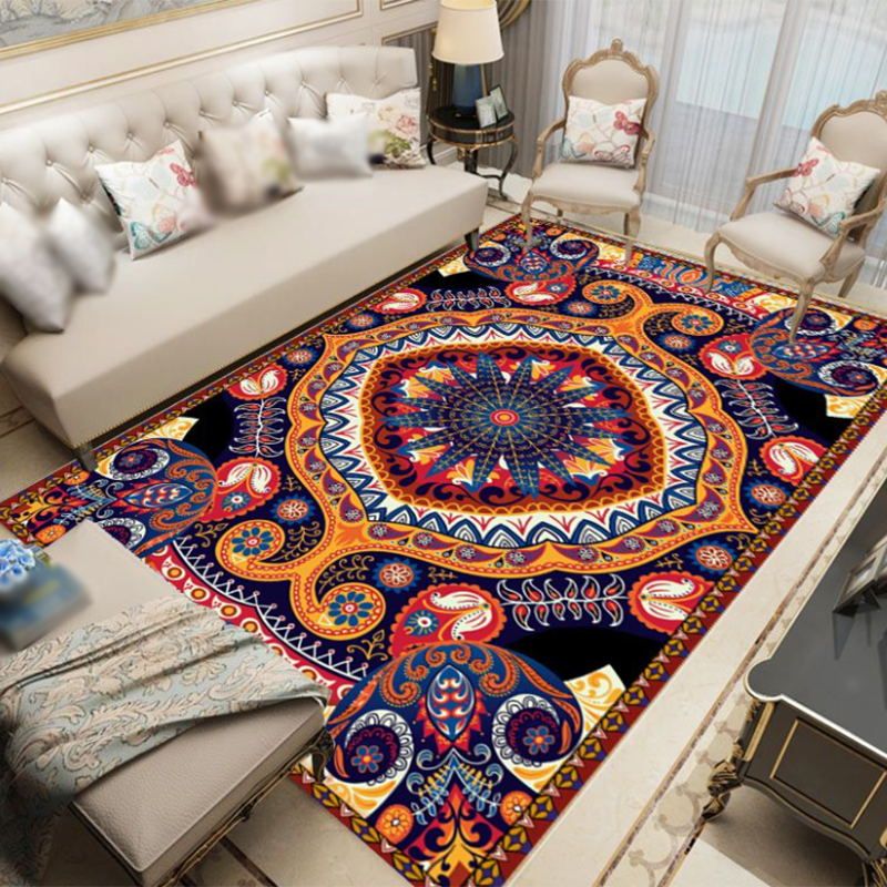 Red Moroccan Rug Polyester Graphic Area Rug Non-Slip Backing Rug for Living Room