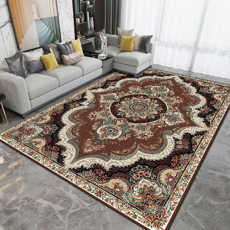 Vintage Medallion Print Carpet Polyester Area Rug Non-Slip Backing Indoor Carpet for Home Decoration