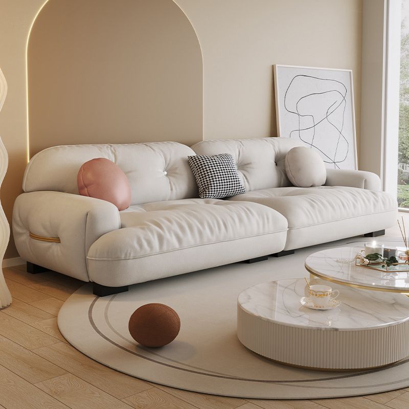 White Sofa with Built-in Armrest and Tufted Back Leather/techno Fabric Sectional