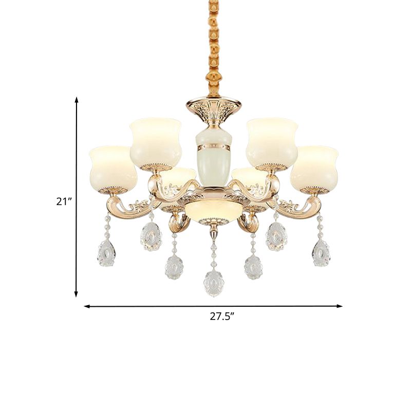 Jade Bud Chandelier Lighting Modern 6 Lights Bedroom Crystal Ceiling Suspension Lamp in Gold