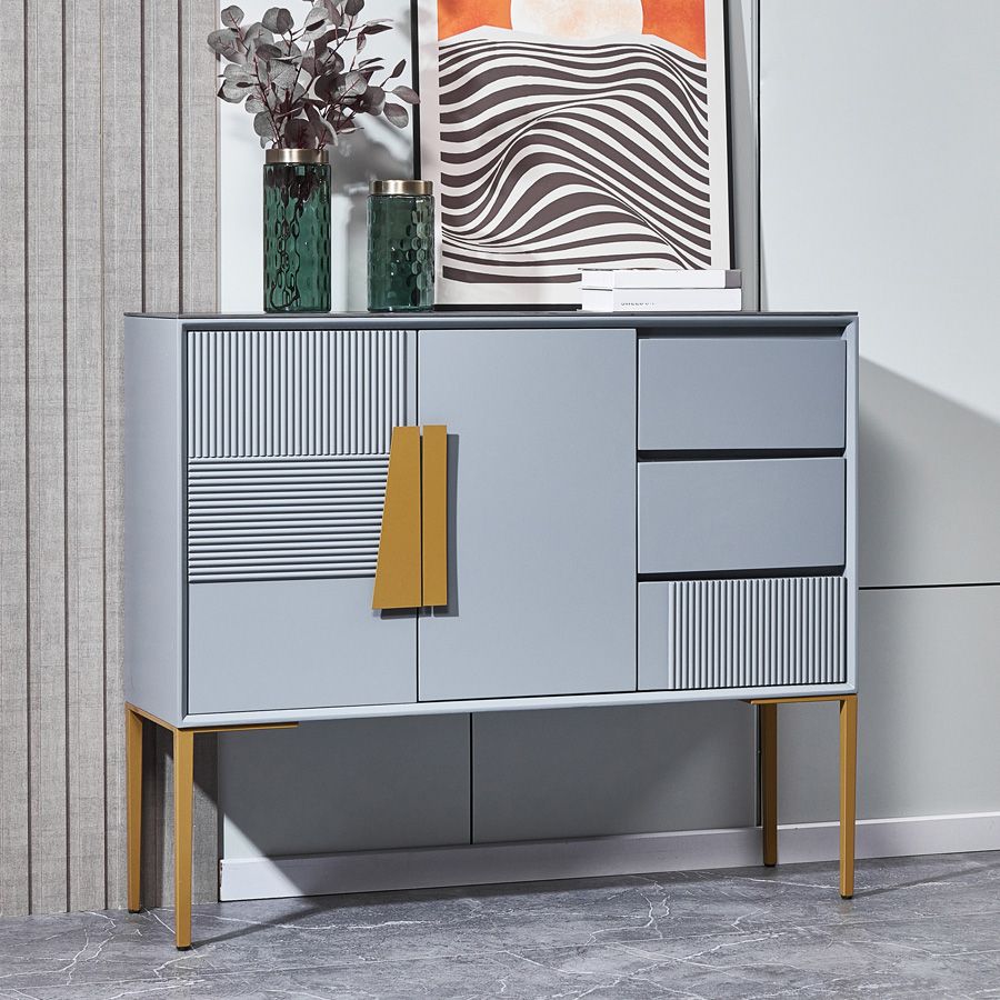 Stone Credenza Contemporary Style Side Board with Drawers and Cabinets