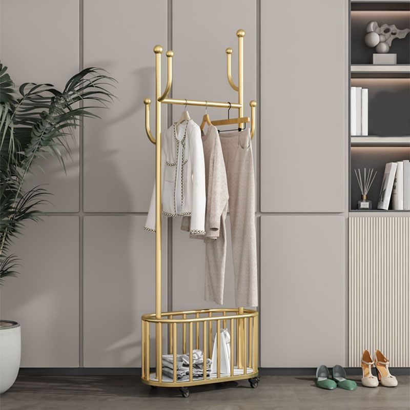 Gorgeous Plain Coat Rack Coat Hooks Basket Storage Metal Coat Rack with Castors